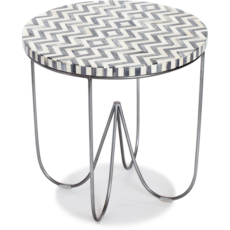 Adore Decor Zahra Round Side Table Black and White