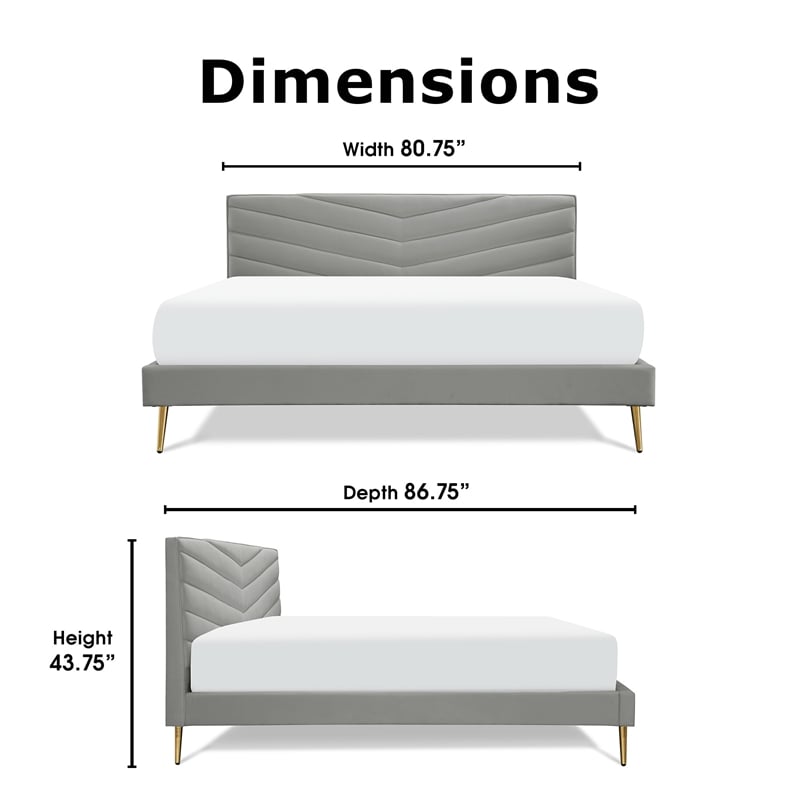 Adore Decor Sidney Upholstered Platform Bed King Size Gray