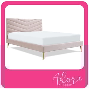 Adore Decor Sidney Upholstered Platform Bed Queen Size Blush Pink