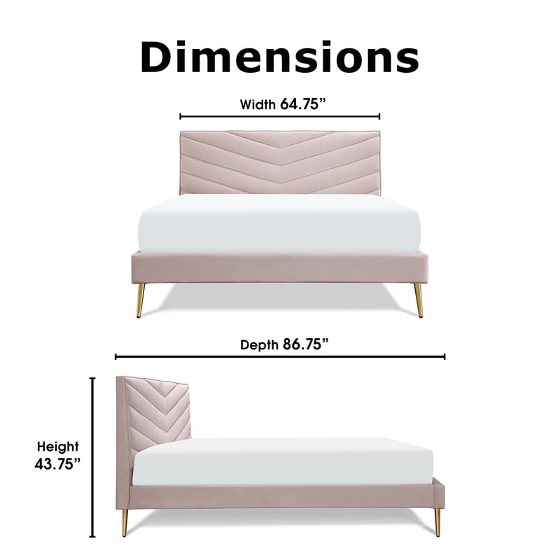 Adore Decor Sidney Upholstered Platform Bed Queen Size Blush Pink