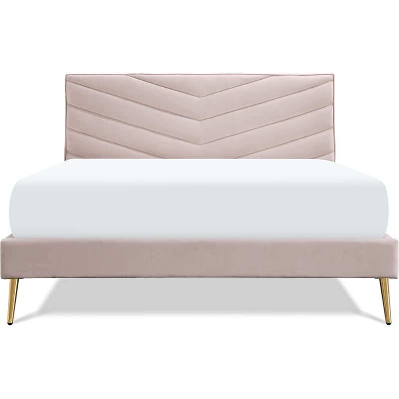Adore Decor Sidney Upholstered Platform Bed Queen Size Blush Pink