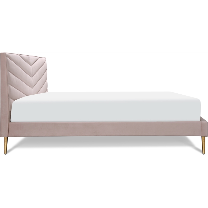 Adore Decor Sidney Upholstered Platform Bed Queen Size Blush Pink