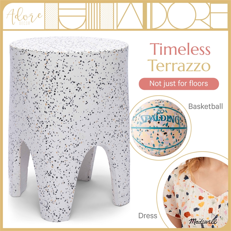 Adore Decor Martini Terrazzo Stool White / Gray