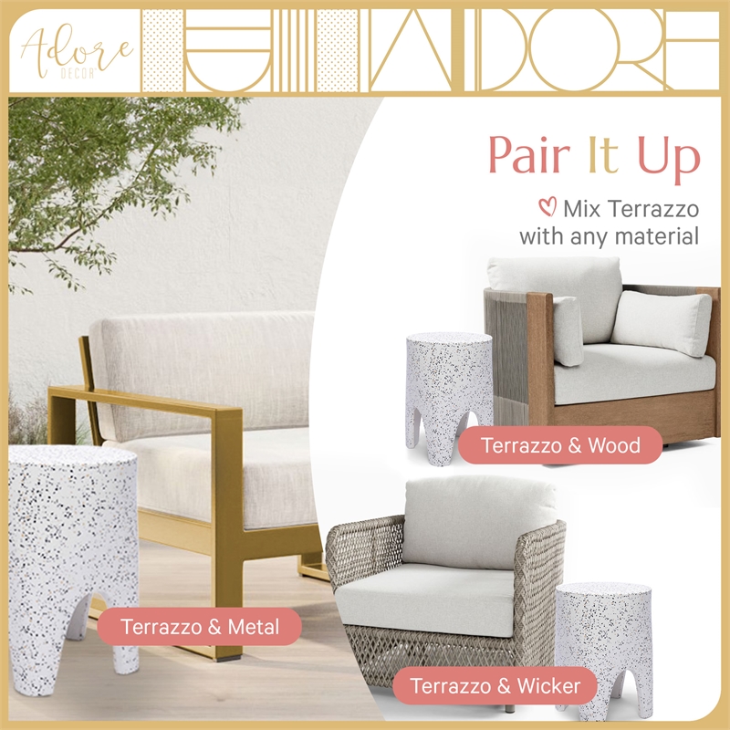 Adore Decor Martini Terrazzo Stool White / Gray