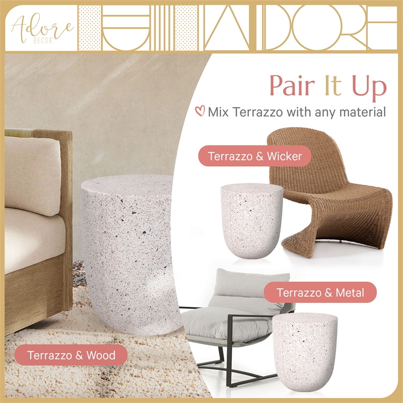 Adore Decor Martini Terrazzo Side Table White / Gray