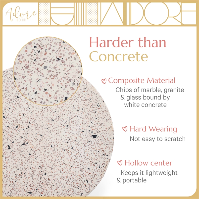 Adore Decor Martini Terrazzo Side Table White / Gray