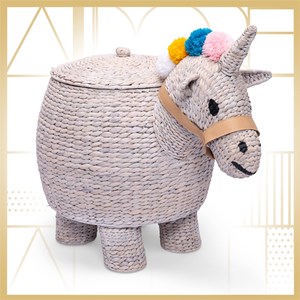 Adore Decor Unicorn Water Hyacinth Laundry Hamper Light Gray