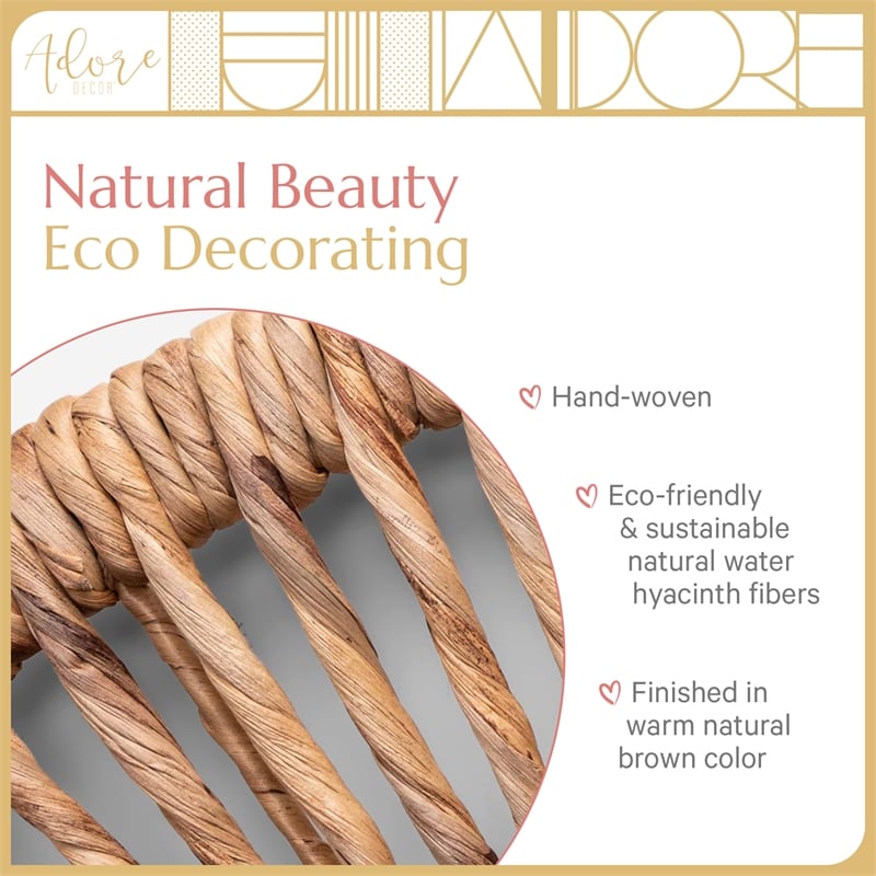 Adore Decor Carrie Round Rattan Style Water Hyacinth Hanging Mirror