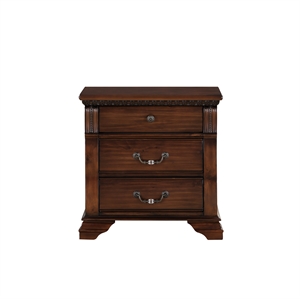 bernards isabella three drawer bedroom nightstand in cognac brown wood