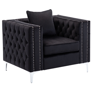 lilola lorreto black button tufted velvet fabric glam chrome leg chair