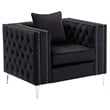 LILOLA Lorreto Black Button Tufted Velvet Fabric Glam Chrome Leg Chair