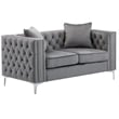 LILOLA Lorreto Gray Button Tufted Velvet Fabric Glam Loveseat
