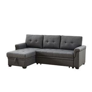 lucca fabric reversible sleeper sectional sofa with storage chaise