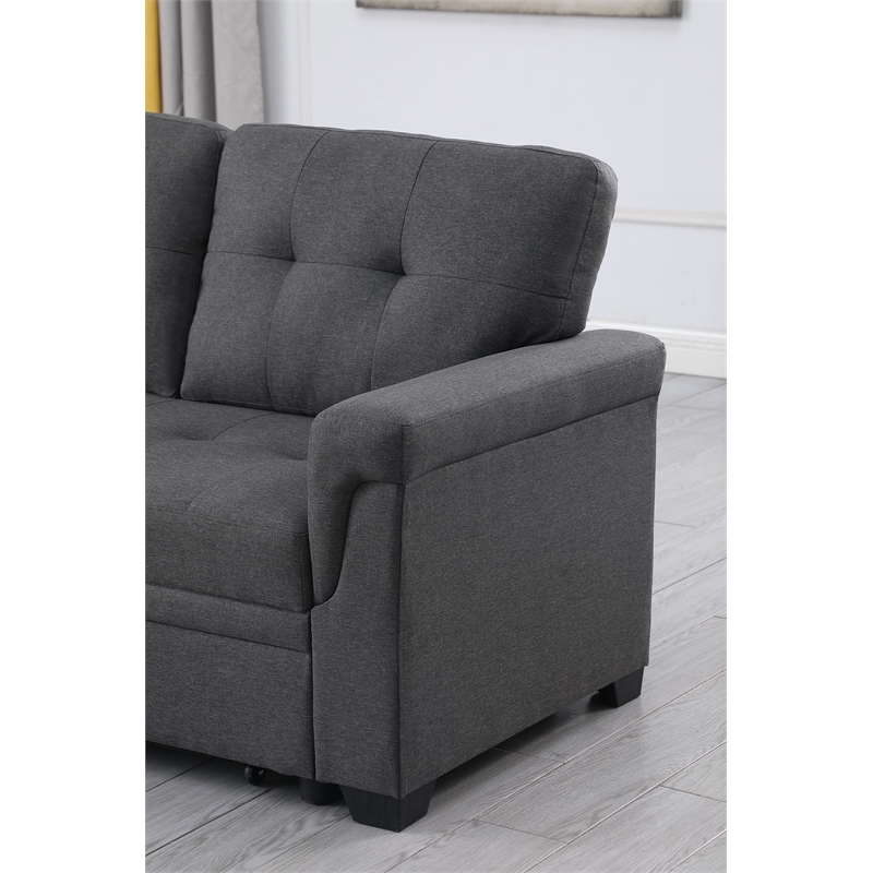 Lucca Gray Linen Fabric Reversible Sleeper Sofa Storage Chaise Homesquare