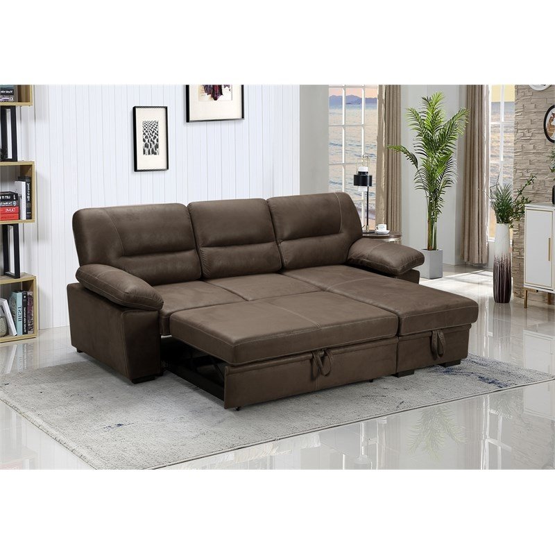 Kipling Brown Microfiber Reversible Sleeper Sectional Sofa ...