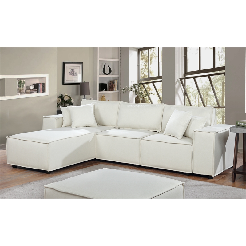 Harvey 104 inch Reversible Chaise Sectional Sofa Beige Linen L-Shaped