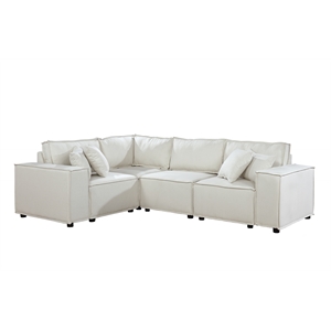 Melrose 99 inch Modular Sectional Sofa with Ottoman in Beige Linen Fabric