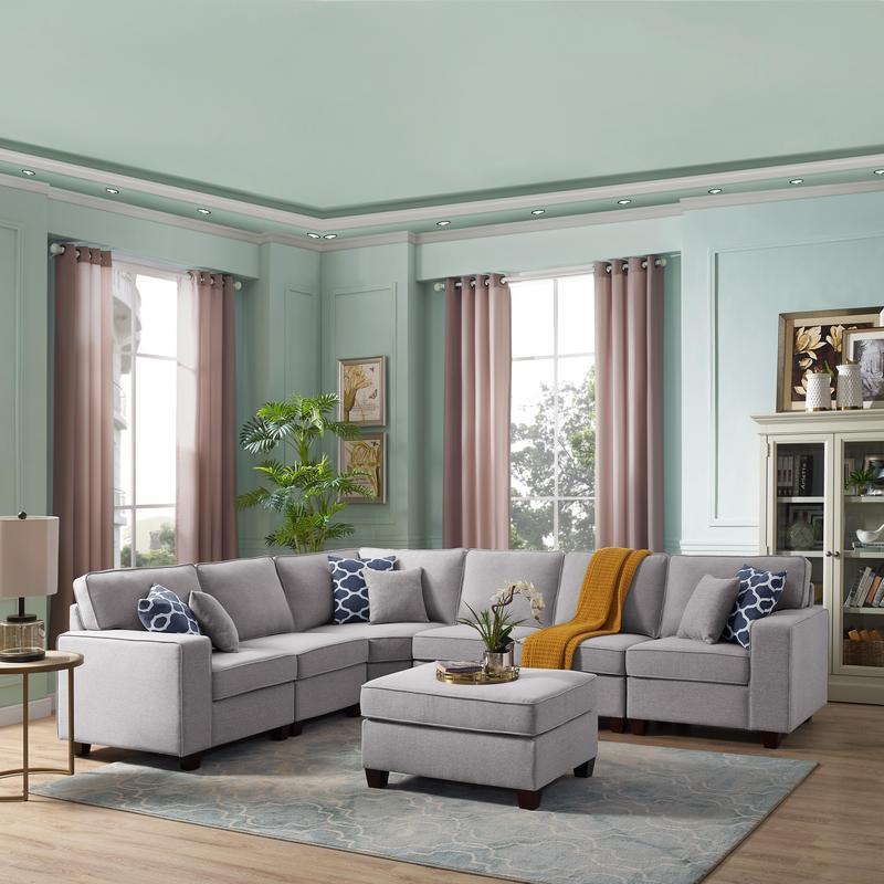 Lilola Home Sonoma Dark Gray Linen 6Pc Modular Sectional Sofa and Ottoman