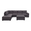 Cassia Modular Sectional Sofa with Ottoman in Dark Gray Linen Fabric