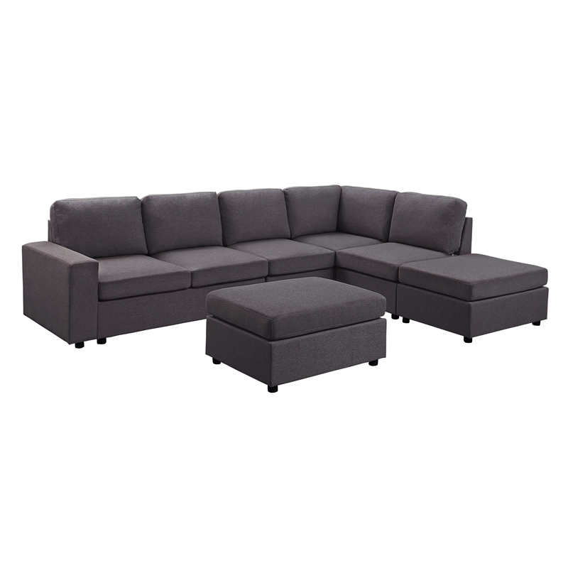 Cassia Modular Sectional Sofa with Ottoman in Dark Gray Linen Fabric