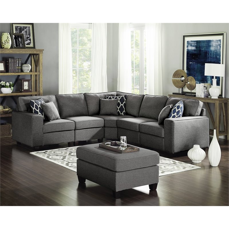 Sonoma Dark Gray Linen 6Pc Modular Sectional Sofa and ...