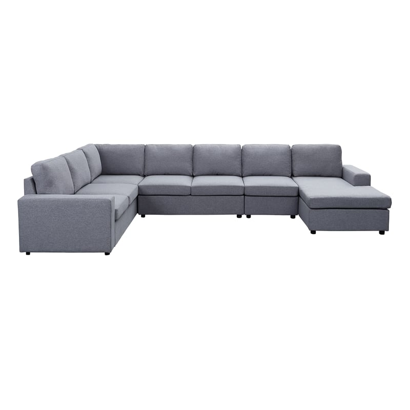 Tifton Fabric 7 Piece Reversible, Light Gray Sofa With Chaise