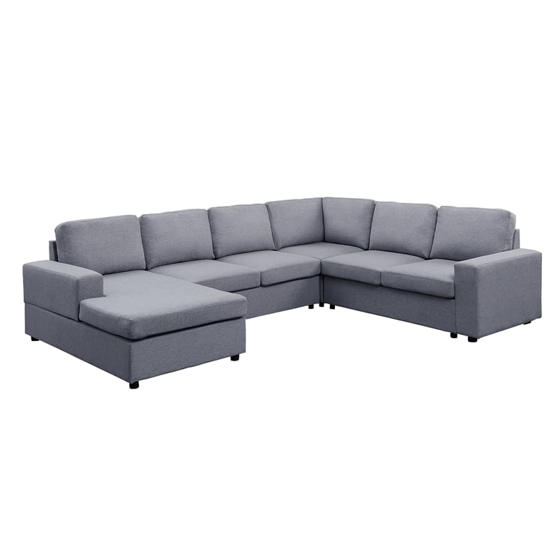 Warren Fabric 6 Piece Reversible, Light Gray Sofa With Chaise