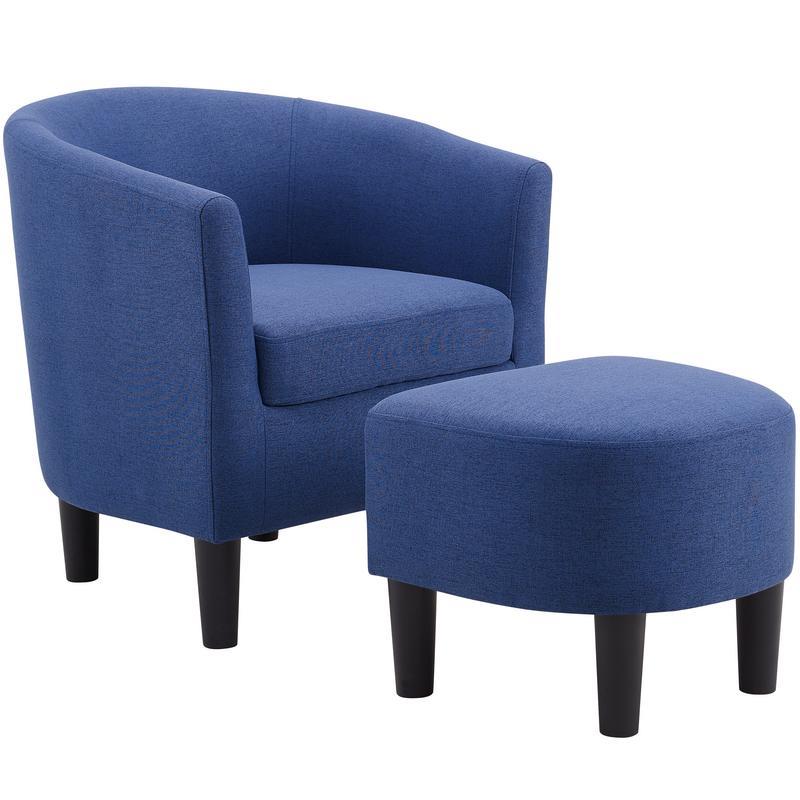 Camilla Blue Fabric Barrel Chair with Ottoman | Cymax Business