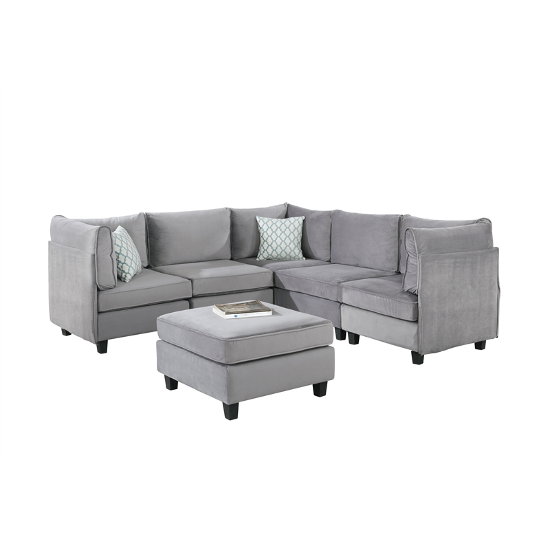 Zelmira Contemporary 6 Piece Modular Sectional Sofa In Gray Velvet 88019 4 - Modular Sectional Sofa Pieces Zelmira Contemporary 6 Piece Modular Sectional Sofa In Gray Velvet 88019 4 - Modular Sectional Sofa Pieces