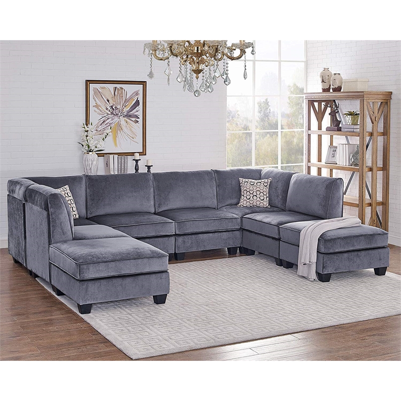 Simona Gray Velvet 8pc Modular Sectional Sofa D6019 5 Simona Gray Velvet 8pc Modular