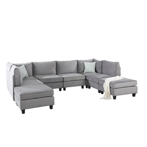 Simona 120&quot Modular Sectional Sofa Gray Velvet 8-Piece with 2 Ottomans