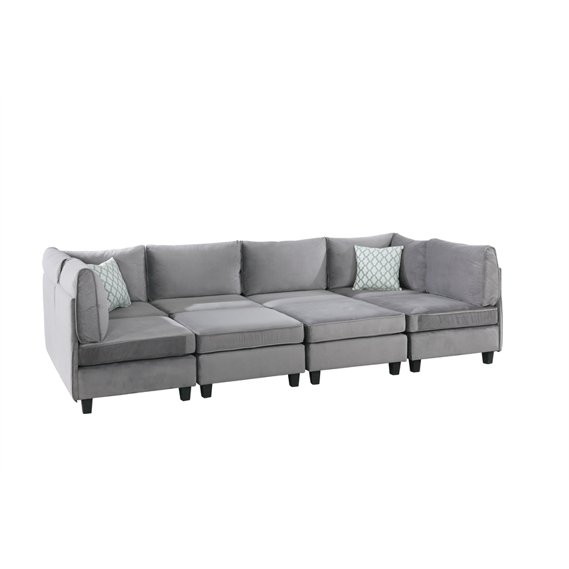 Simona Gray Velvet 8pc Modular U Shape L Shape Sectional Sofa D6019 5