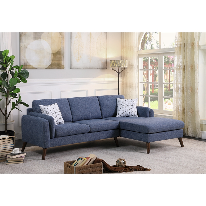 Founders Blue Fabric Mid Century Modern Sectional Sofa Chaise D6125
