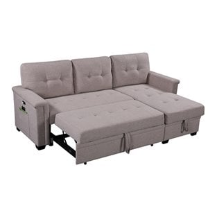 Ashlyn Light Gray Fabric Reversible Sleeper Sofa USB Charger Storage Chaise