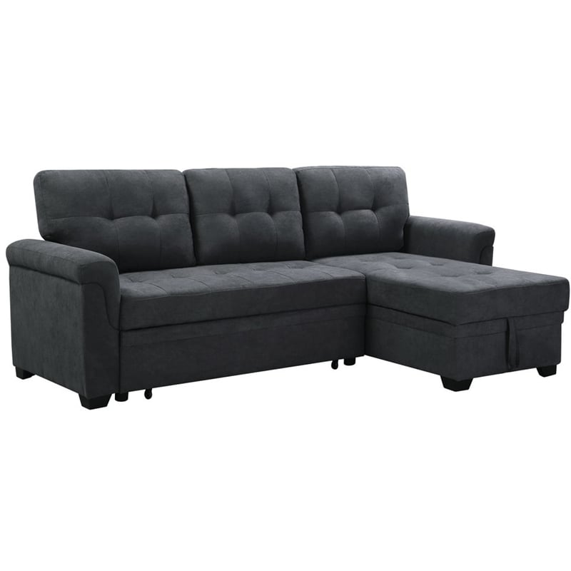 Lucca Dark Gray Fabric Reversible, Lucca Light Gray Linen Reversible Sleeper Sectional Sofa With Storage Chaise