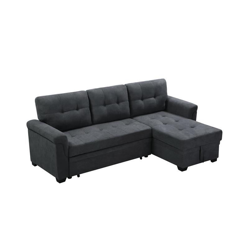 Lucca Dark Gray Fabric Reversible, Reversible Sectional Sleeper Sofa Leather