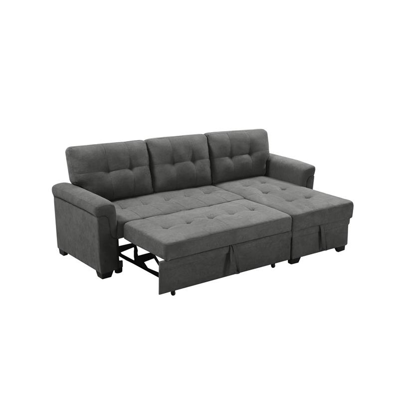 Lucca Gray Fabric Reversible Sectional, Convertible Sectional Sleeper Sofa With Storage