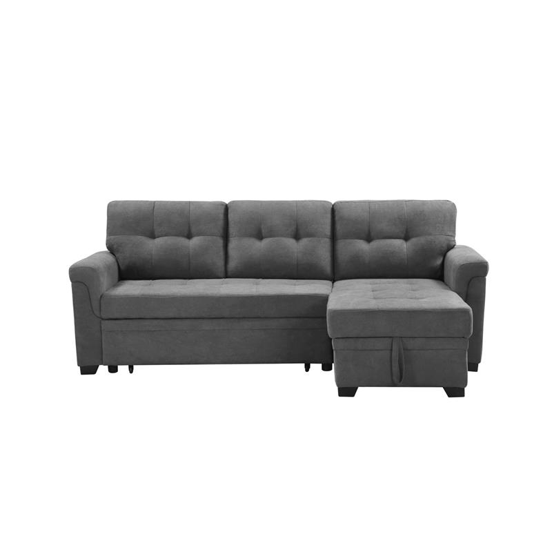 Lucca Gray Fabric Reversible Sectional, 86 Lucca Gray Linen Reversible Sleeper Sectional Sofa With Storage Chaise