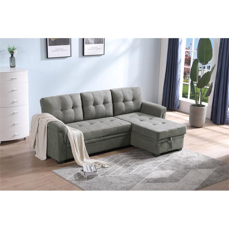 Lucca 84" Light Gray Fabric Reversible Sectional Sleeper Sofa Chaise w ...