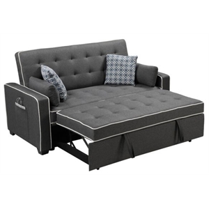 cody gray fabric sleeper sofa with 2 usb charging ports and 4 accent pillows