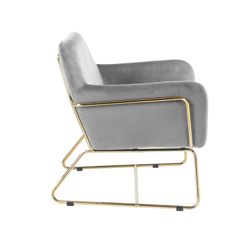 Lilola Home Keira Modern Soft Velvet Accent Arm Chair with Metal Base in Gray