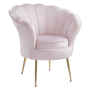 lilola home angelina velvet scalloped back accent chair with metal legs in pink