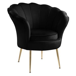 lilola home angelina velvet scalloped back accent chair with metal legs in black