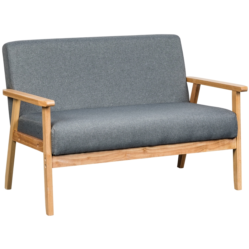 Lilola Bahamas Gray Linen Fabric Loveseat with Solid Wood Frame