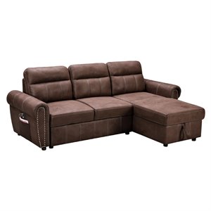 lilola home hugo fabric reversible sleeper sectional & chaise in brown