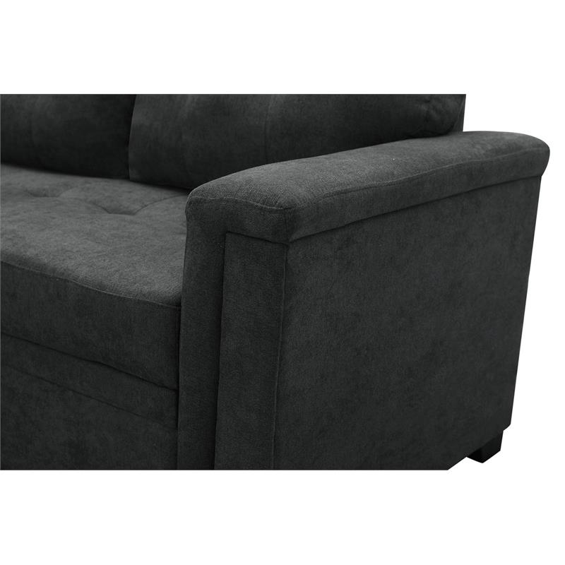 Lilola Home Ashlyn Fabric Sleeper Sectional with Chaise in Dark Gray