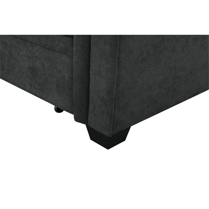 Lilola Home Ashlyn Fabric Sleeper Sectional with Chaise in Dark Gray