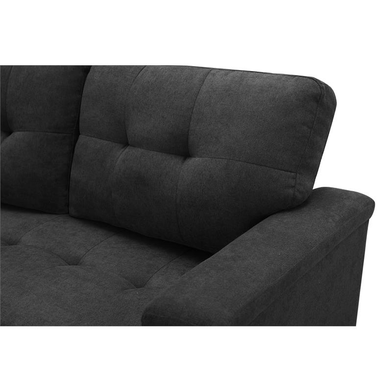 Lilola Home Ashlyn Fabric Sleeper Sectional with Chaise in Dark Gray