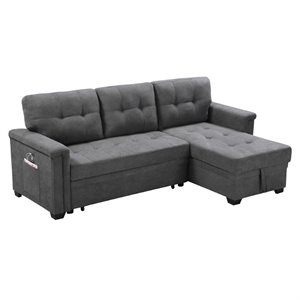 lilola home ashlyn fabric sleeper sectional chaise in gray