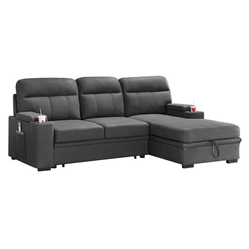 Kaden Gray Fabric Sleeper Sectional, Sectional Sofas Kendale Sleeper Sofa With Storage Chaise